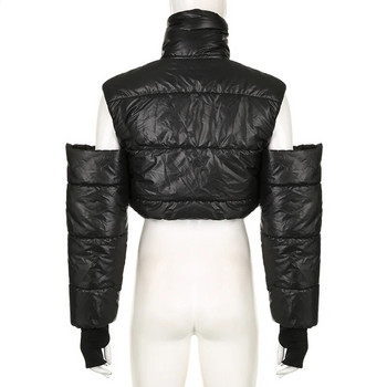BIIKPIIK Streetwear Hollow Out Solid Puffer για γυναίκες Casual με φερμουάρ μακρυμάνικο ζιβάγκο Φθινοπωρινά χειμωνιάτικα παλτό μόδας