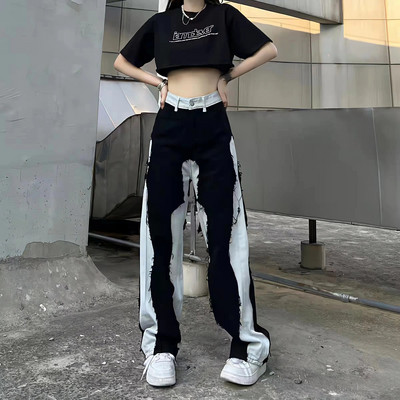 Oversize Ins Black Jeans Women Summer Harajuku Y2k Streetwear aukštu juosmeniu vintažinis tiesios plačios kojos All Match Baggy laisvalaikio kelnės
