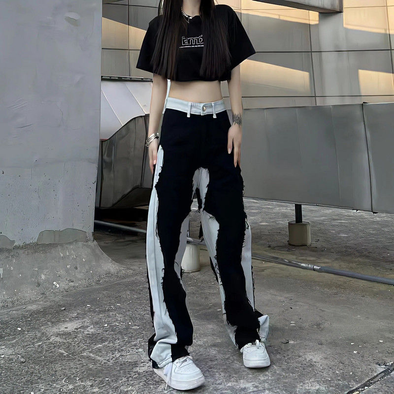 Oversize Ins Black Jeans Women Summer Harajuku Y2k Streetwear aukštu juosmeniu vintažinis tiesios plačios kojos All Match Baggy laisvalaikio kelnės