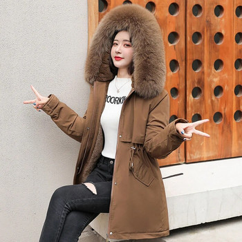 Γυναικείο Parka Fashion Μακρύ Παλτό Χειμώνας Χοντρό ζεστό μπουφάν με κουκούλα γούνινο γιακά χιονιού Φόρεμα με επένδυση από μάλλινη επένδυση Casual ζώνη Λεπτά ρούχα