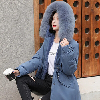 Γυναικείο Parka Fashion Μακρύ Παλτό Χειμώνας Χοντρό ζεστό μπουφάν με κουκούλα γούνινο γιακά χιονιού Φόρεμα με επένδυση από μάλλινη επένδυση Casual ζώνη Λεπτά ρούχα