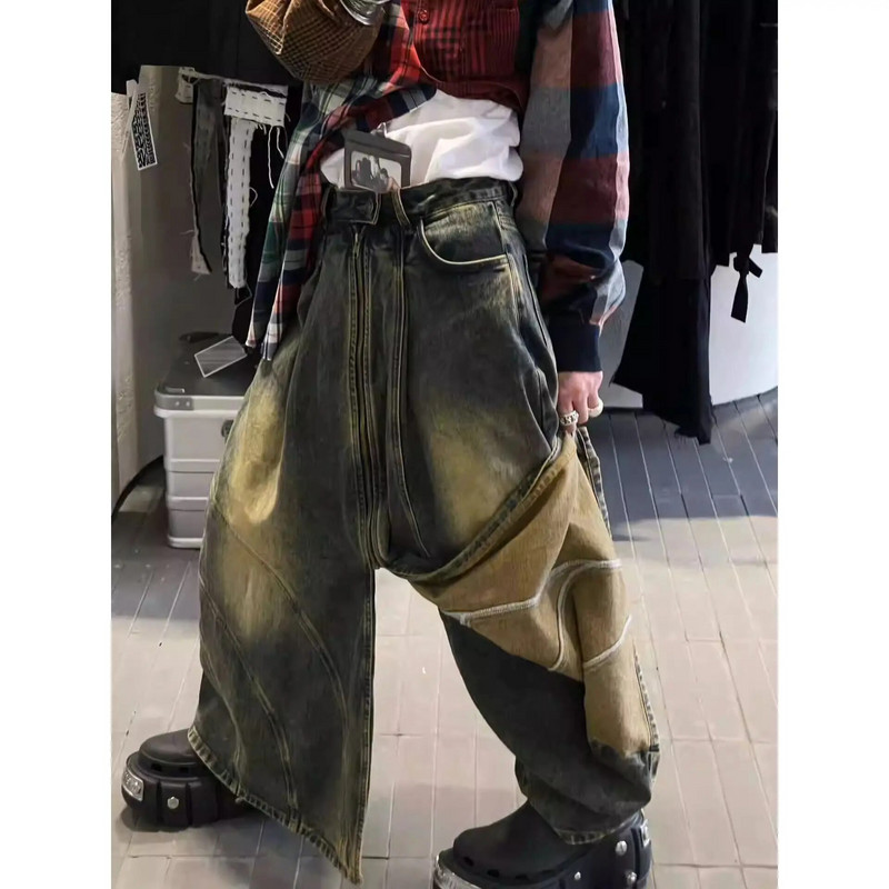High street isprane otrcane traperice vintage cool mop culottes hlače labave chic niche hlače širokih nogavica Američke Y2K streetwear hlače