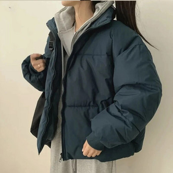Удебелено пухено яке Дамско зимно палто с дълъг ръкав 2023 г. Дамска парка с ципове Топло ежедневно свободно дамско топло палто