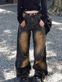 Američke retro isprane traperice za žene Modne High Street ravne hlače Hip Hop široke široke hlače za vruće djevojke