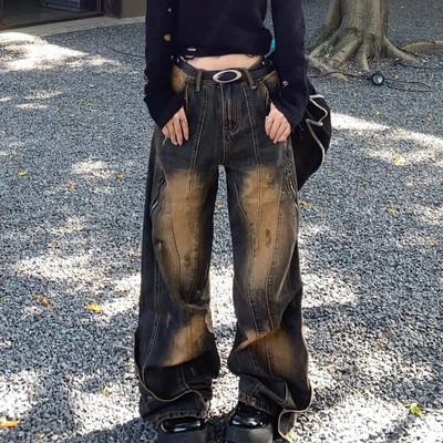 Američke retro isprane traperice za žene Modne High Street ravne hlače Hip Hop široke široke hlače za vruće djevojke