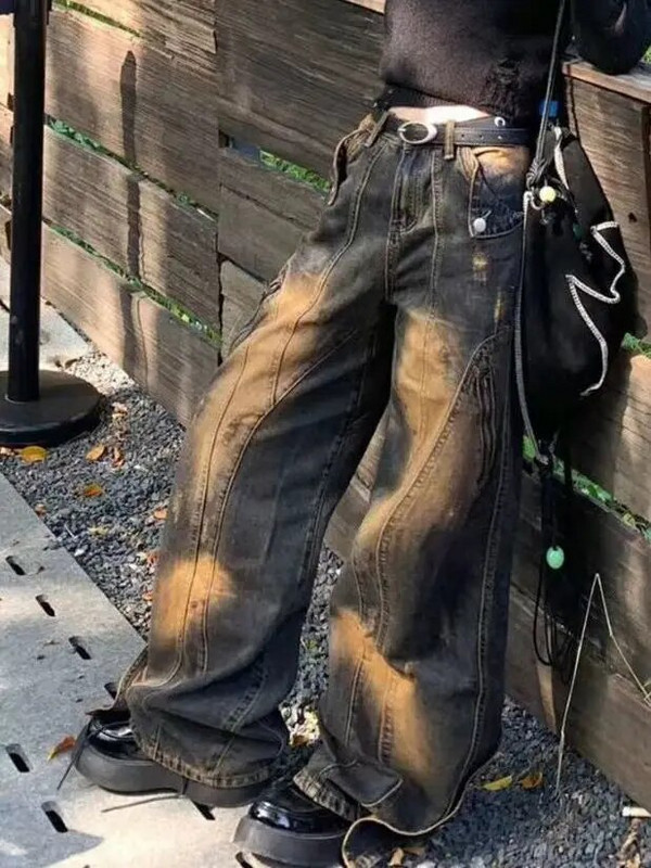 Američke retro isprane traperice za žene Modne High Street ravne hlače Hip Hop široke široke hlače za vruće djevojke