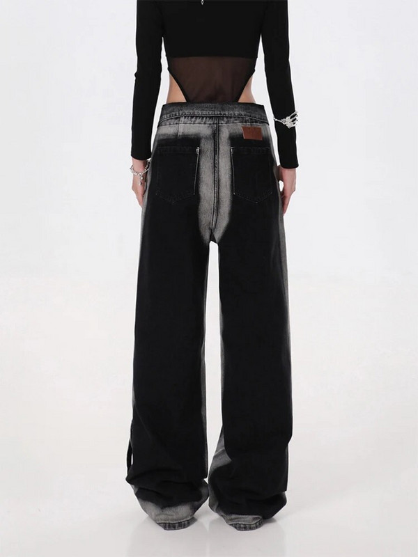 Naiste mustad gooti teksapüksid Y2k laia säärega püksid kõrge vöökohaga Korea mood punk gooti teksapüksid kottis vintage teksad suvine