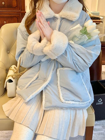 Χειμερινό Lambswool Parkas Γυναικεία Φόρεμα Παχύ Fleece Παλτό Γυναικεία Κορεάτικη Μόδα Χαριτωμένο Preppy Style Μονό τζάκετ