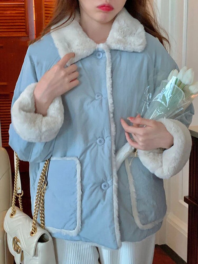 Talvised lambavillast parkad naiste kahepoolse külje kandmisega paks fliismantel Naiste Korea moe armas preppy stiilis üherealine jakk