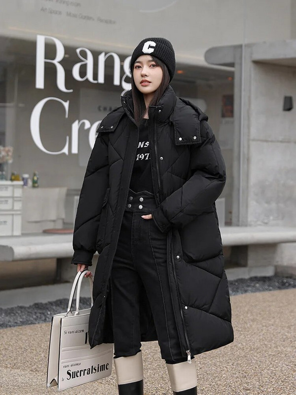 Vielleicht 2023 Snow Wear Naujas solidus žieminis paltas moterims, šilta laisvalaikio žieminė striukė su gobtuvu, ilga parkas