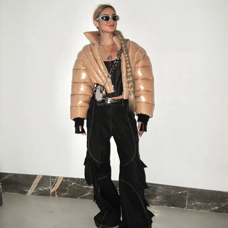 Moteriškos medvilninės paminkštintos šiltos trumpintos striukės Madingos apykaklė ilgomis rankovėmis, laisvalaikio paltai 2023 m. rudens, žiemos gimtadienio prabangūs drabužiai