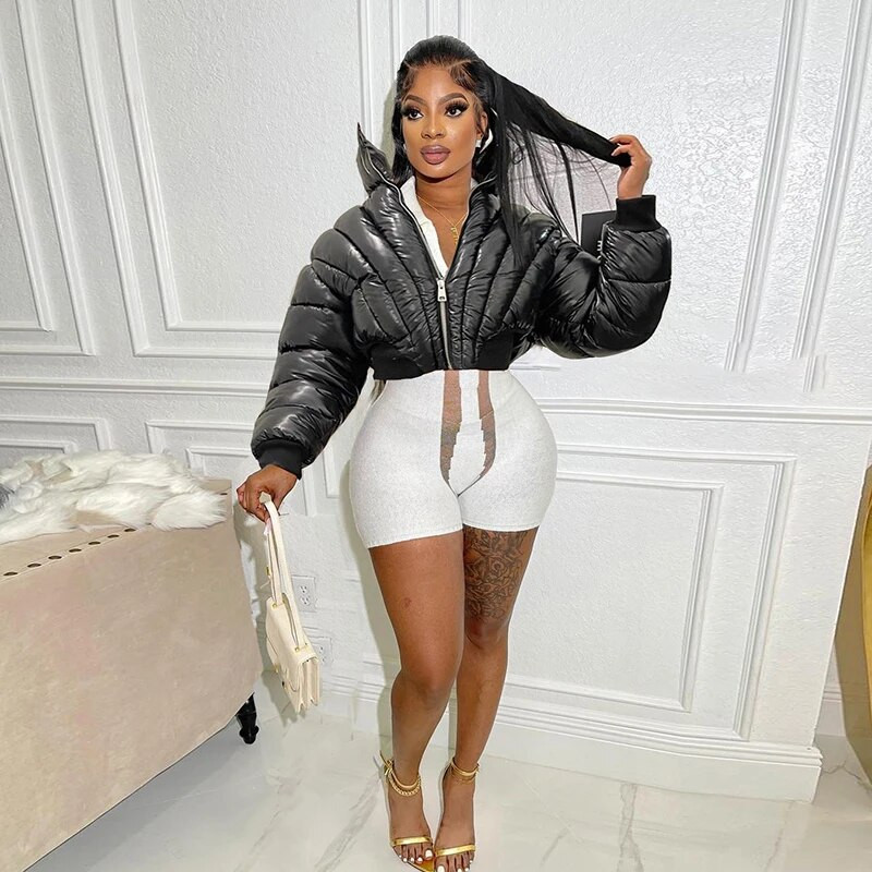 Moteriškos medvilninės paminkštintos šiltos trumpintos striukės Madingos apykaklė ilgomis rankovėmis, laisvalaikio paltai 2023 m. rudens, žiemos gimtadienio prabangūs drabužiai