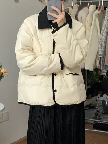 Λευκό Παλτό Γυναικεία Κορεάτικη Μόδα Casual Βαμβακερό τζάκετ Γυναικείο Φθινοπωρινό Χειμώνα Μακρυμάνικο Γυναικείο γιακά Ζεστά Παρκά