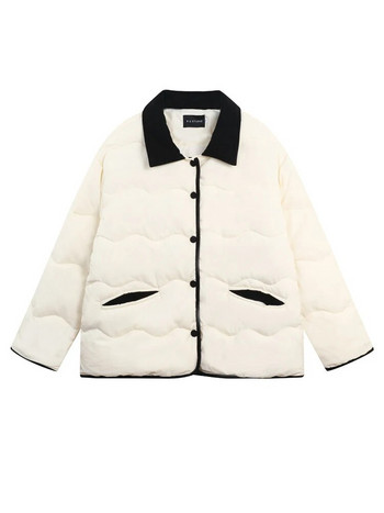 Бели пухени палта Дамско корейско модно ежедневно яке с памучна подплата Дамско есенно-зимно топли парки с дълги ръкави и обърната яка