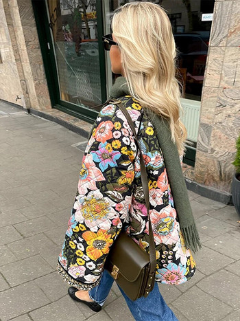 Φθινοπωρινό εμπριμέ παλτό Γυναικείο μακρυμάνικο βαμβακερό κομψό σακάκι χαλαρό χειμερινό casual μόδα Lady Streetwear Χοντρό πολύχρωμα πάρκα