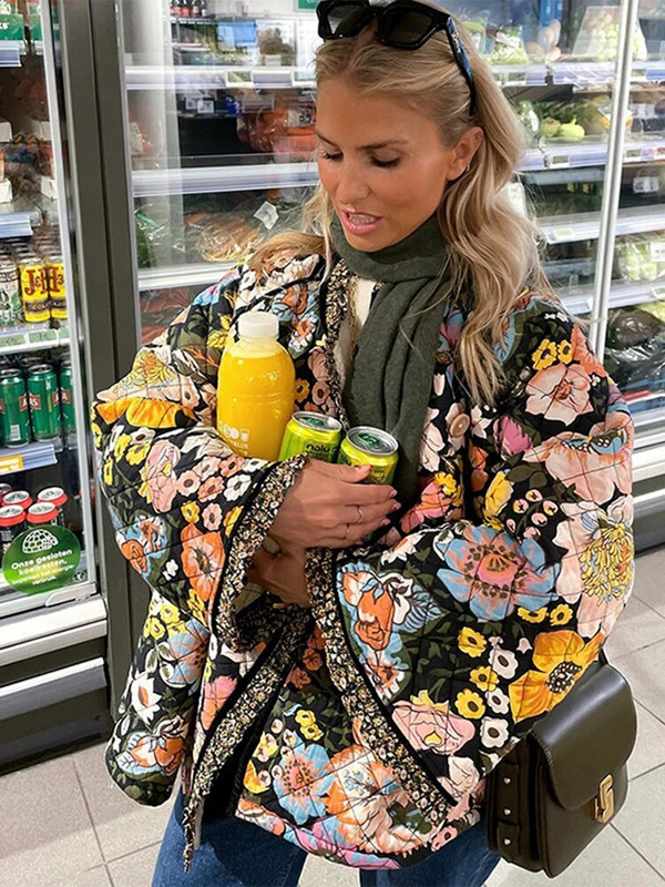 Sügistrükiga mantel naiste pikkade varrukatega puuvillane elegantne jakk lahtine talvine vabaaja mood Daami tänavarõivad paksud värvilised parkad