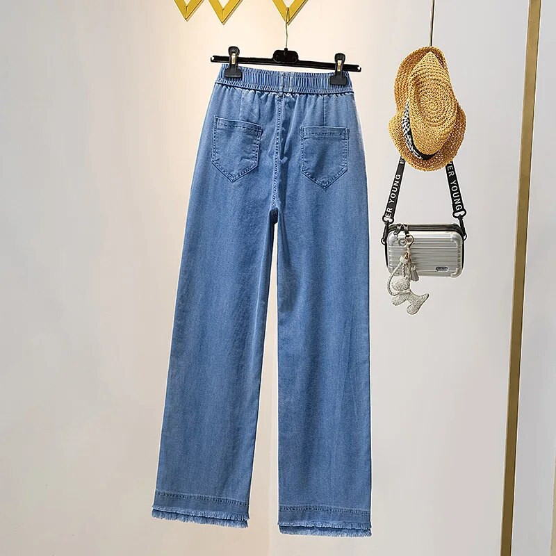 Chain Ice Silk Jeans Γυναικείο Απαλό ψηλόμεσο φαρδύ παντελόνι Femme Λεπτό χαλαρό ίσιο παντελόνι Cool τζιν παντελόνι Mujer καλοκαίρι