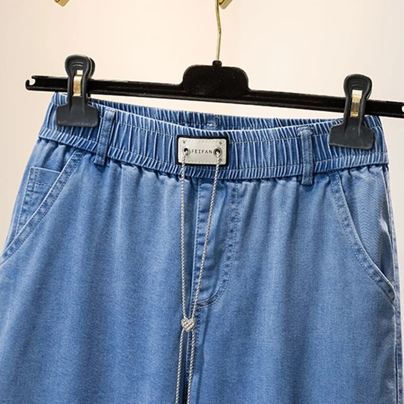 Chain Ice Silk Jeans Γυναικείο Απαλό ψηλόμεσο φαρδύ παντελόνι Femme Λεπτό χαλαρό ίσιο παντελόνι Cool τζιν παντελόνι Mujer καλοκαίρι