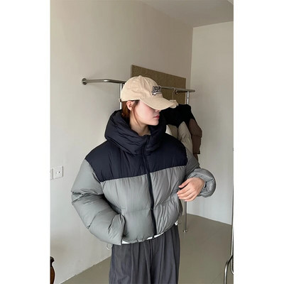 MEXZT kratke parke s kapuljačom Ženska ulična odjeća Patchwork Skraćeni kaputi Korejska debela pufer jakna Zimska pamučna podstavljena vanjska odjeća