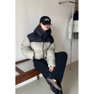 MEXZT kratke parke s kapuljačom Ženska ulična odjeća Patchwork Skraćeni kaputi Korejska debela pufer jakna Zimska pamučna podstavljena vanjska odjeća