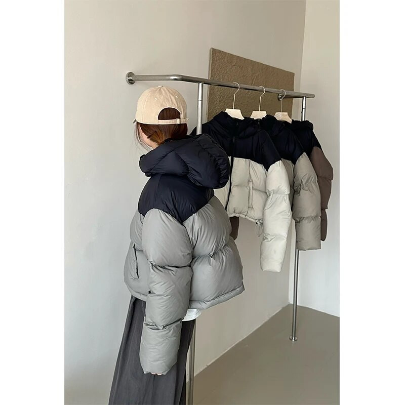 MEXZT kratke parke s kapuljačom Ženska ulična odjeća Patchwork Skraćeni kaputi Korejska debela pufer jakna Zimska pamučna podstavljena vanjska odjeća