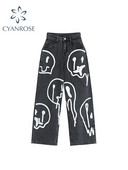 2022 m. nauja pavasario mada Gatvės hiphopo spauda, skalbiniai Džinsai Laisvi laisvalaikio džinsiniai kelnės plačios kelnės Moteriškos ilgos kelnės