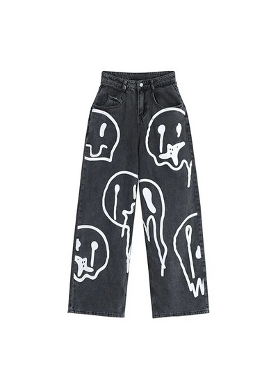 2022 m. nauja pavasario mada Gatvės hiphopo spauda, skalbiniai Džinsai Laisvi laisvalaikio džinsiniai kelnės plačios kelnės Moteriškos ilgos kelnės