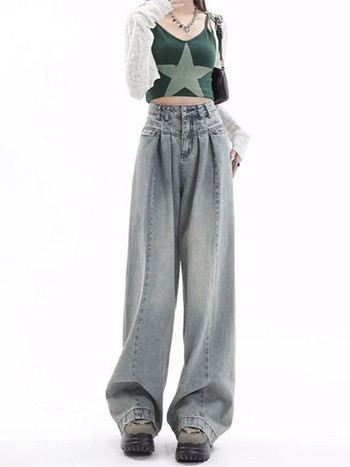 HOUZHOU Hippie Blue Baggy Jeans Γυναικεία Y2K Gyaru Παντελόνι με φαρδύ πόδι τζιν παντελόνι κορεατικού στυλ Kpop ταλαιπωρημένο παντελόνι Harajuku