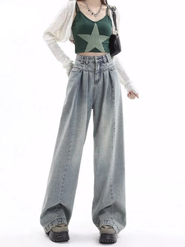 HOUZHOU Hippikék táskás farmer Női Y2K Gyaru Oversize széles szárú farmer nadrág Koreai stílusú Kpop Szomorú Nadrág Harajuku