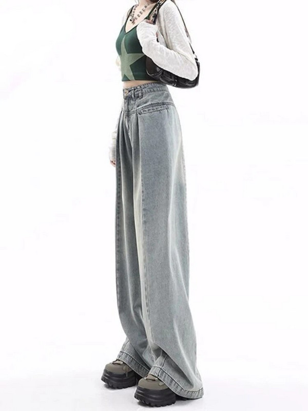 HOUZHOU Hippikék táskás farmer Női Y2K Gyaru Oversize széles szárú farmer nadrág Koreai stílusú Kpop Szomorú Nadrág Harajuku