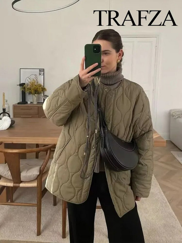 TRAFZA sügis uued ülerõivad naiste ühevärvilised Suured tepitud jakk Naistele üherealised taskud soojad mood mantlid parkad