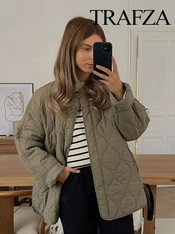 TRAFZA sügis uued ülerõivad naiste ühevärvilised Suured tepitud jakk Naistele üherealised taskud soojad mood mantlid parkad