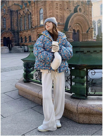 Floral printed Vintage πάρκα Γυναικεία Χειμώνας 2023 Νέα άφιξη Χοντρά ζεστά πανωφόρια παλτό Γυναικεία χαλαρά casual σακάκια παντός τύπου