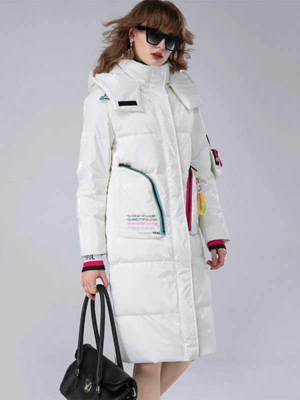 2023. aasta uus talvine naiste valge pardi sulekraega sulejope Läikiv avara kapuutsiga jope Parka naiste talvine soe sulejope