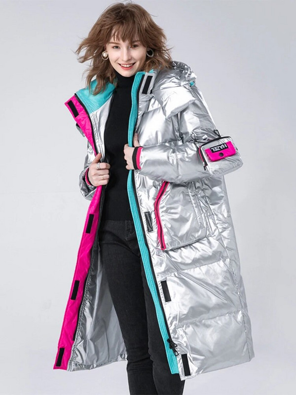 2023. aasta uus talvine naiste valge pardi sulekraega sulejope Läikiv avara kapuutsiga jope Parka naiste talvine soe sulejope