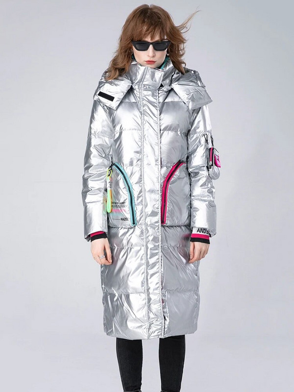 2023. aasta uus talvine naiste valge pardi sulekraega sulejope Läikiv avara kapuutsiga jope Parka naiste talvine soe sulejope