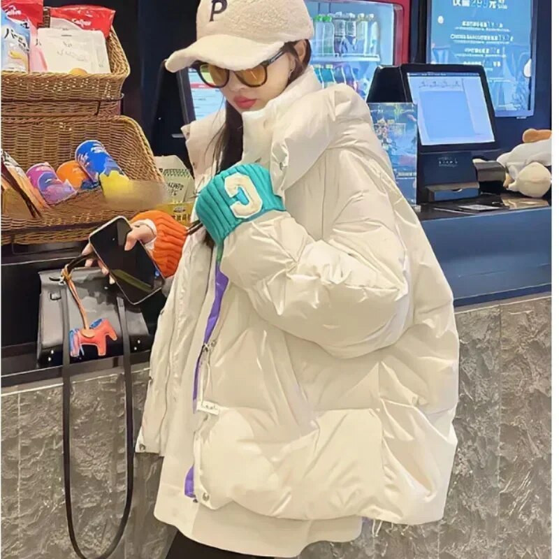 Xsjpzh πουπουλένιο βαμβακερό παλτό Χειμερινό τζάκετ Γυναικείο φαρδύ κουκούλα πάρκα μόδας Ζεστά ρούχα Tideway Πανωφόρι Ευέλικτο 2023 Νέες γυναίκες