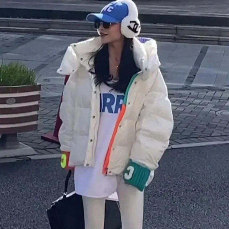 Xsjpzh πουπουλένιο βαμβακερό παλτό Χειμερινό τζάκετ Γυναικείο φαρδύ κουκούλα πάρκα μόδας Ζεστά ρούχα Tideway Πανωφόρι Ευέλικτο 2023 Νέες γυναίκες