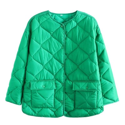 Moteriška Parkas Striukė Bomber Coat Green Outwear Kasdieniai laisvi viršutiniai drabužiai Tvirtas ilgomis rankovėmis Elegantiškas Streetwear Vintage striukė TRF