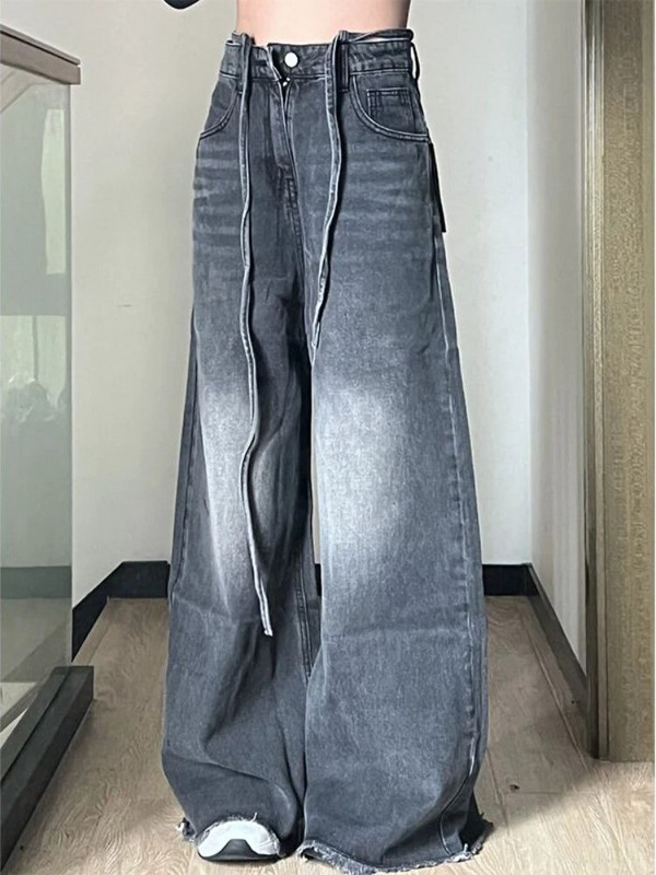 Vintage traperice Ženske hlače širokih nogavica Prevelike Y2K široke crne traper hlače visokog struka Ženske korejske ulične ležerne traperice