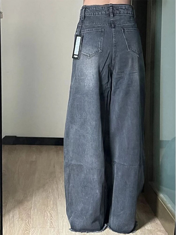 Vintage traperice Ženske hlače širokih nogavica Prevelike Y2K široke crne traper hlače visokog struka Ženske korejske ulične ležerne traperice