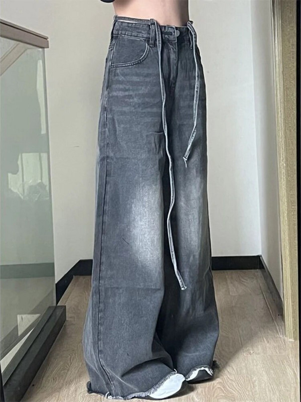 Vintage traperice Ženske hlače širokih nogavica Prevelike Y2K široke crne traper hlače visokog struka Ženske korejske ulične ležerne traperice