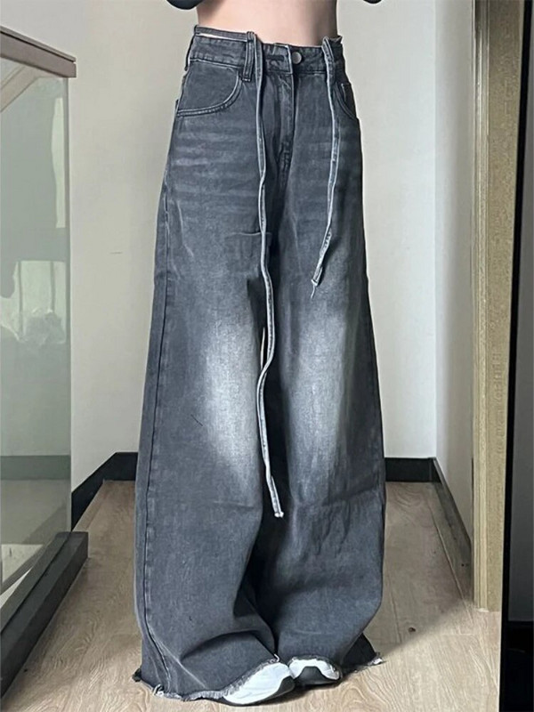 Vintage traperice Ženske hlače širokih nogavica Prevelike Y2K široke crne traper hlače visokog struka Ženske korejske ulične ležerne traperice