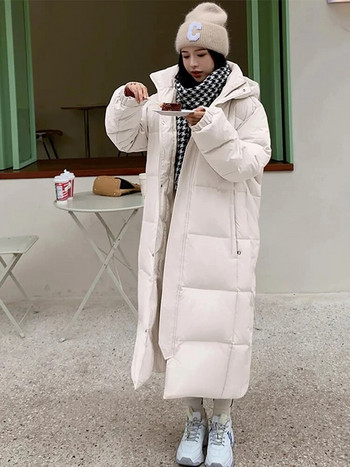 Корейско дамско зимно яке 2023 г. Дълго палто Парки с качулка Топло дебело черно бежово ветроустойчиво женско памучно палто