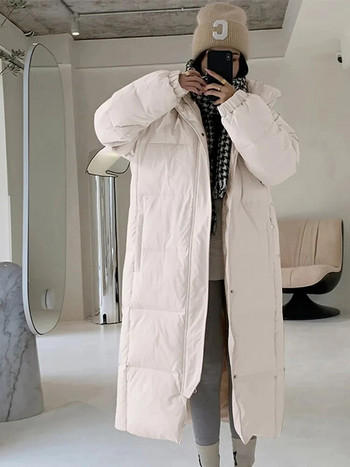 Κορεάτικο γυναικείο χειμερινό μπουφάν 2023 Μακρύ παλτό παρκά με κουκούλα Ζεστό χοντρό μαύρο μπεζ αντιανεμικό γυναικείο πουπουλένιο βαμβακερό παλτό
