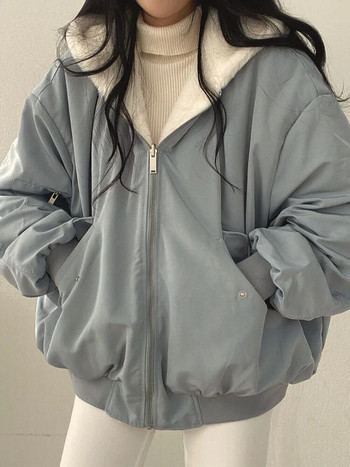 Jmprs Streetwear Χοντρό ζεστό γυναικείο βαμβακερό παρκά υπερμεγέθη Κορεατικής μόδας Χειμερινό παλτό διπλής όψης Μασίφ μπουφάν Harajuku με φερμουάρ