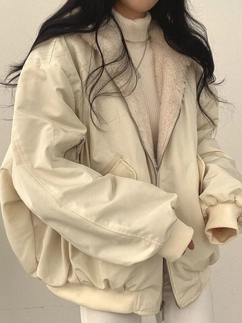 Jmprs Streetwear Χοντρό ζεστό γυναικείο βαμβακερό παρκά υπερμεγέθη Κορεατικής μόδας Χειμερινό παλτό διπλής όψης Μασίφ μπουφάν Harajuku με φερμουάρ