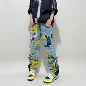 Maalimine Tikitud Plaaster Teksapüksid Rebenenud Teksad Naiste Tänavarõivad Pestud Hävitatud Plisseeritud Sirged Tutid Lapikujulised kaubapüksid