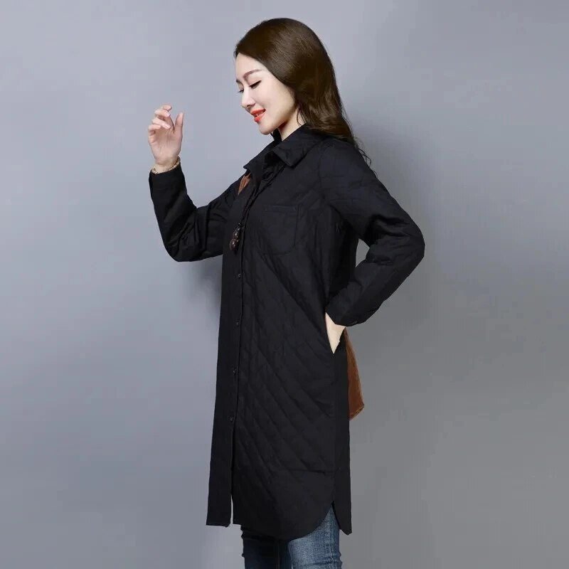 Casual, μεσαίου μήκους, ελαφριά μπουφάν παρκά μεγάλου μεγέθους Γυναικεία παλτό με βαμβάκι με επένδυση Loose Windbreak Casacos Φθινοπωρινά Chaquetas