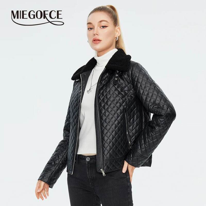 MIEGOFCE 2023 uus kevad-sügis Lihtne ühevärviline lühike mantel karusnahast krae Naiste tepitud jakk Tänavarõivad vabaaja Parka C23665